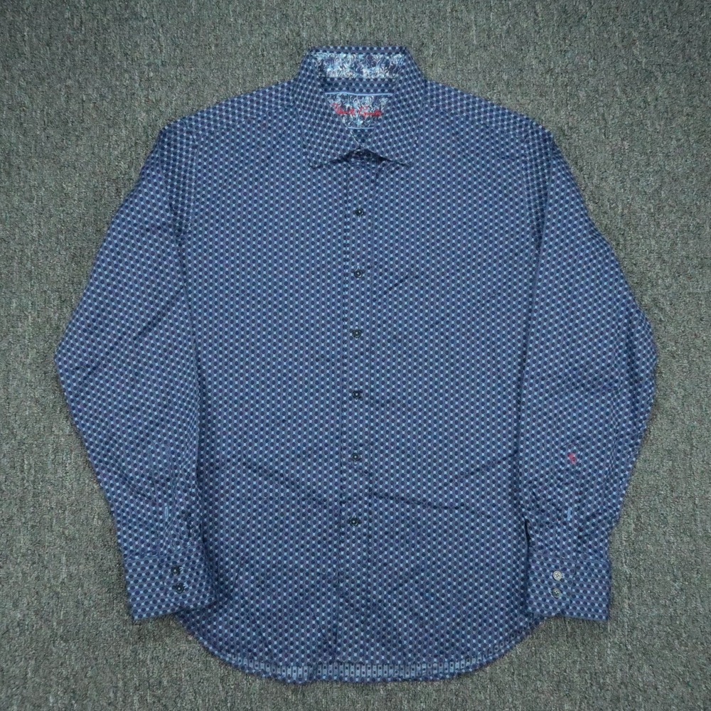 Robert Graham Shirt Mens XL Blue Geometric Print Long Sleeve Button Up Classic